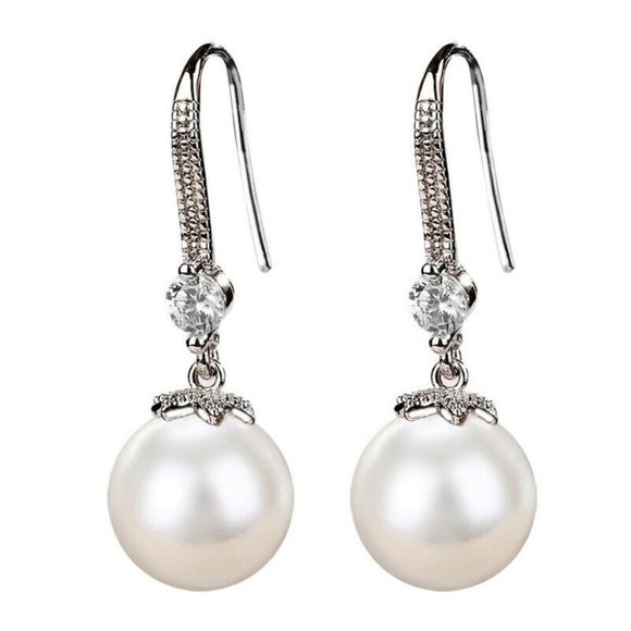 New 925 Silver Round Pearl Earrings - Picture 3 of 4
